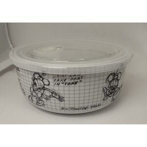 Disney Sketch Book Mickey Mouse Ceramic To Go Container Bowl‎ Lid 7.5 X 2.5